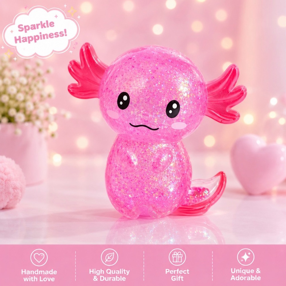 Pink Glitter Axolotl Figurine Cute Desk Decor